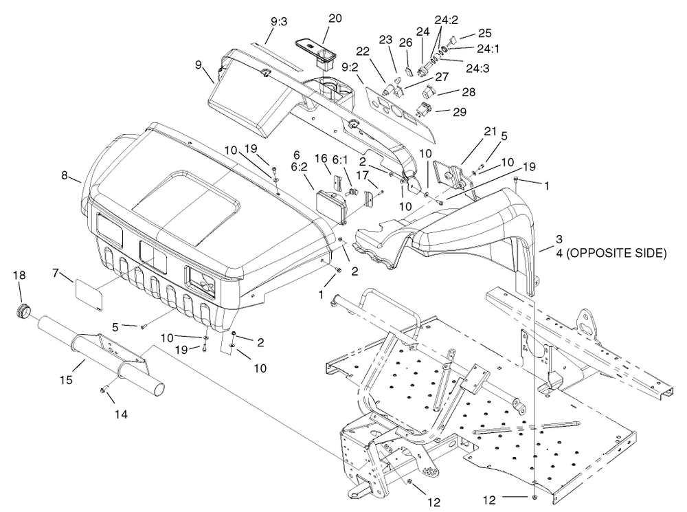 Hood And Fender Assembly Diagram and Parts List for 12004TC 220000001 - 220999999 Toro Lawn Tractor