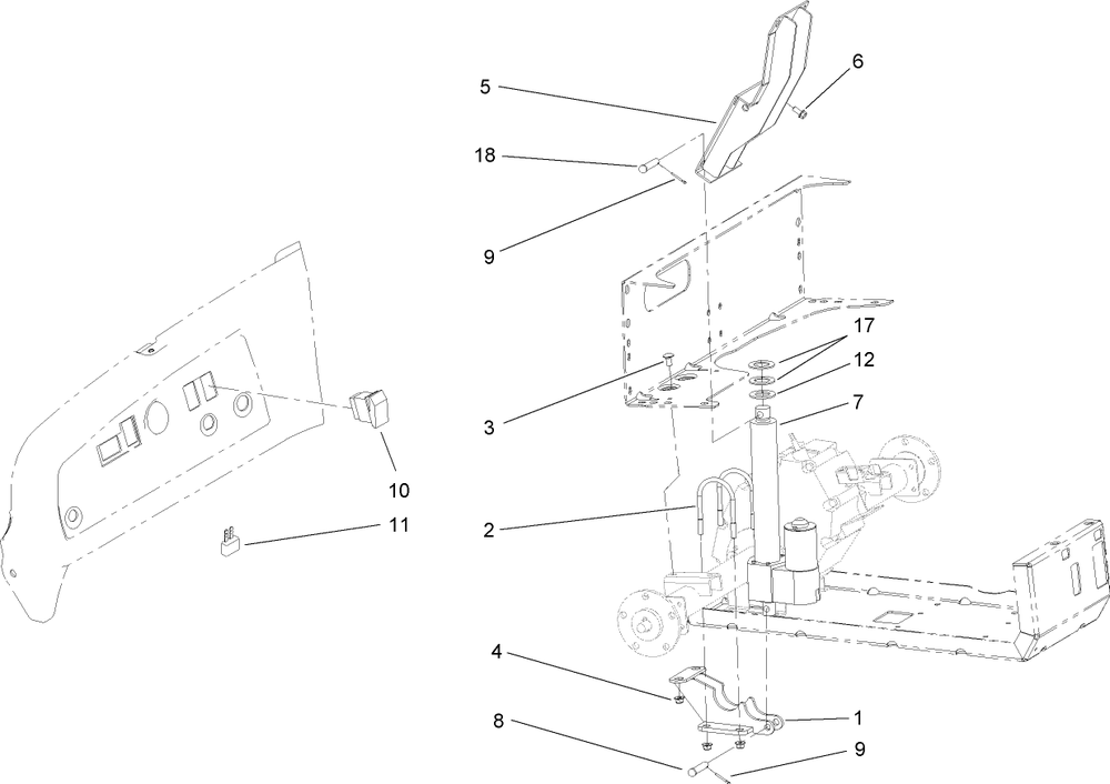 Electric Bed Lift Assembly Diagram and Parts List for 7259  Toro Lawn Tractor