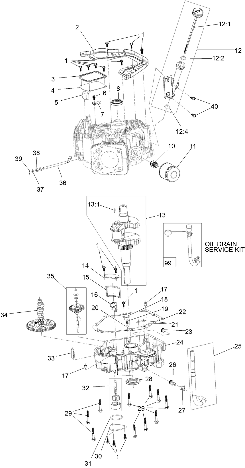 Crankcase And Crankshaft Assembly Diagram and Parts List for 75742 411000000 - 412299999 Toro Lawn Tractor