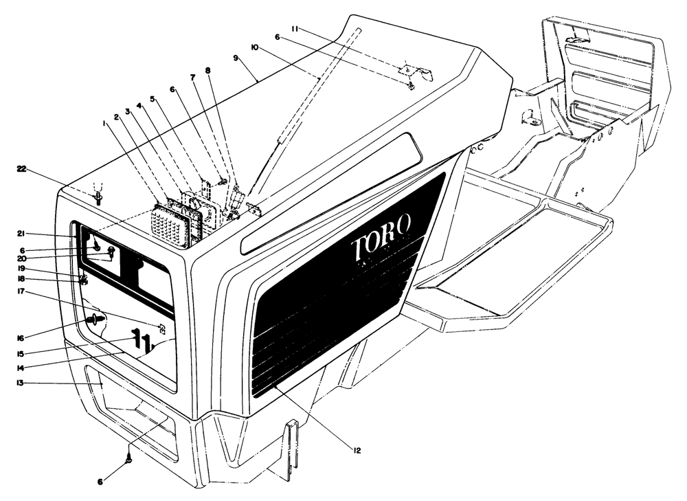Hood Assembly Diagram and Parts List for 57357 3000001 - 3999999 Toro Lawn Tractor