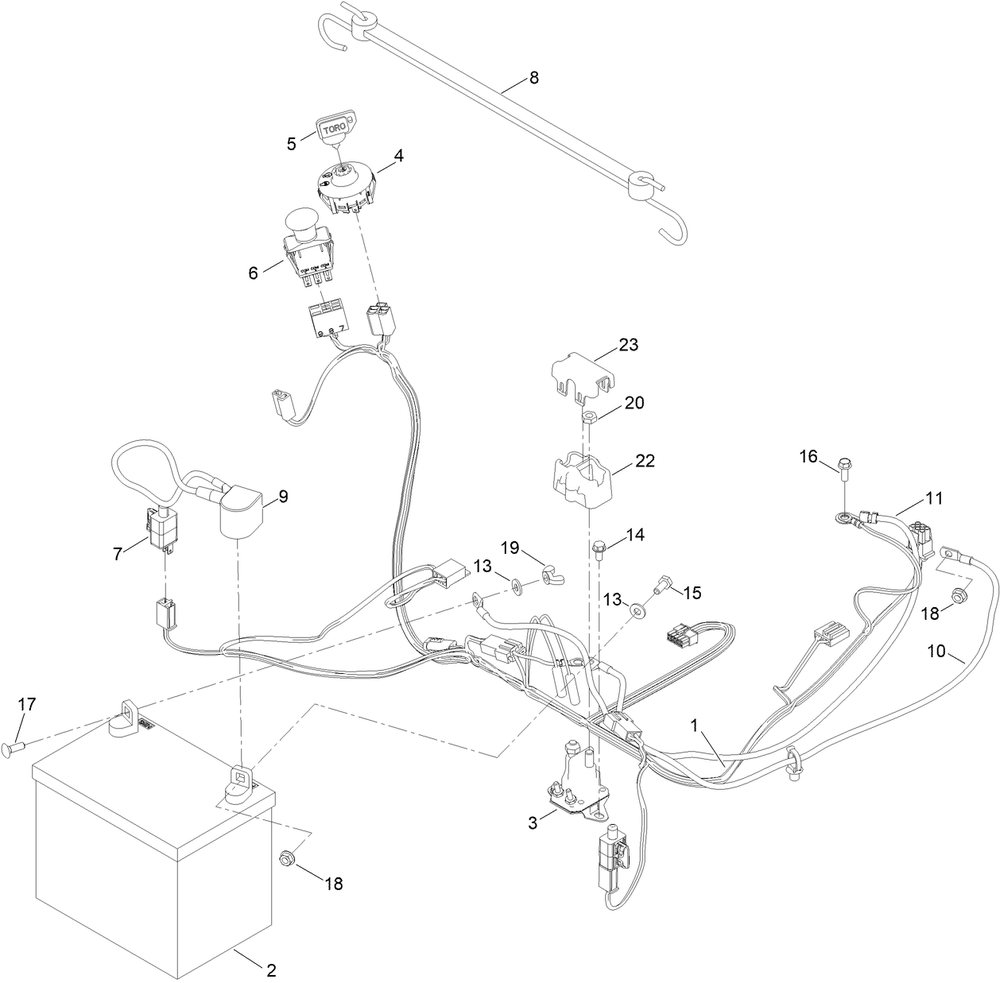 Electrical Assembly Diagram and Parts List for 77404 400000000 - 999999999 Toro Lawn Tractor