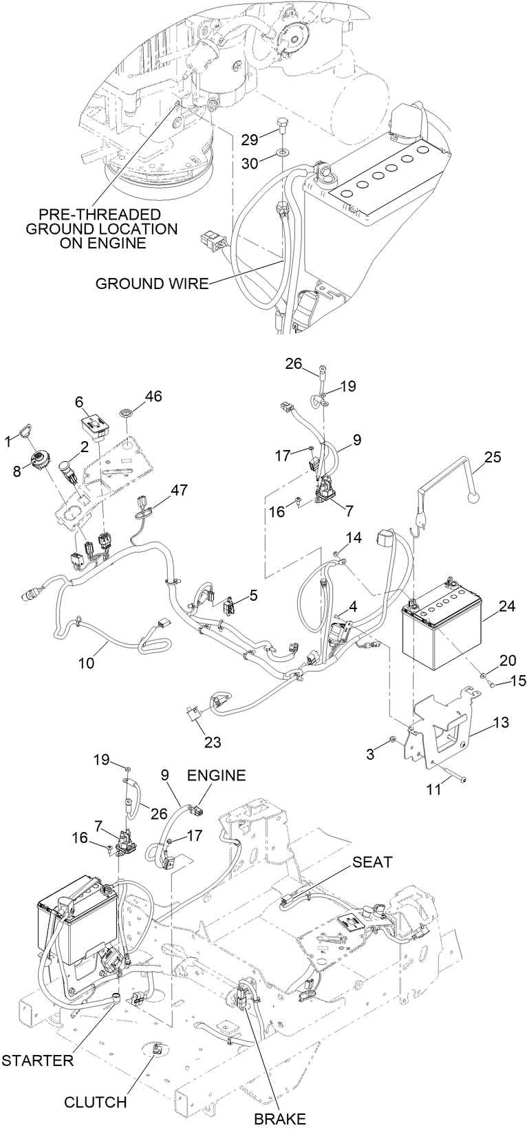 Electrical Assembly Diagram and Parts List for 77284 411582570 - 411926490 Toro Lawn Tractor