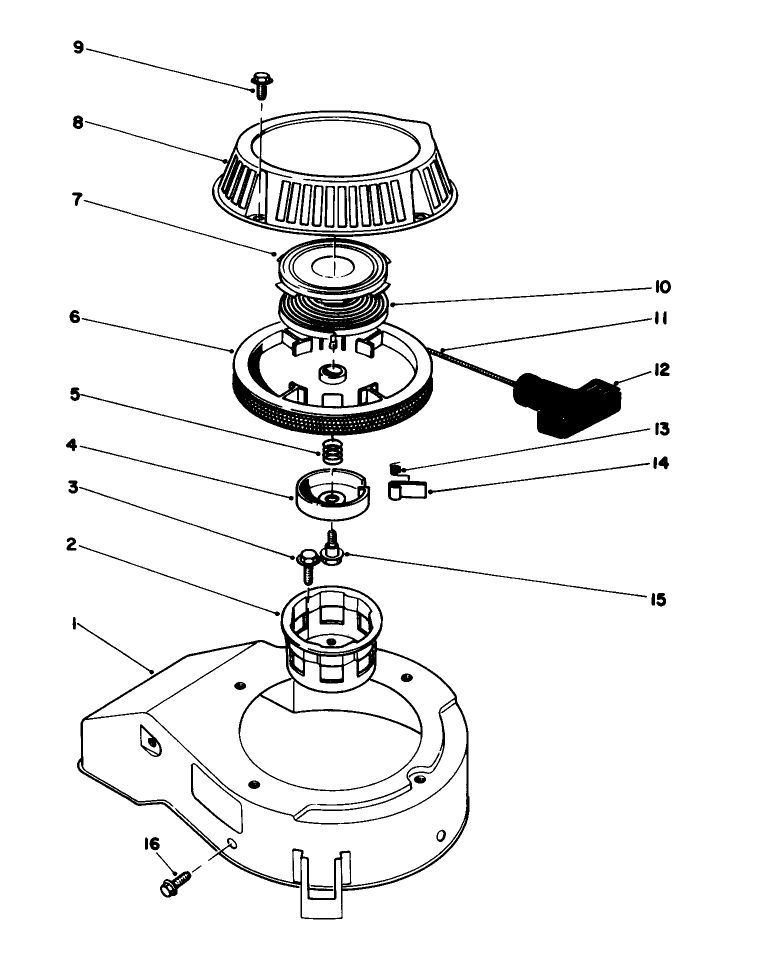Recoil Assembly (Model No. 47pg6) Diagram and Parts List for 16212C 7000001 - 7999999 Toro Lawn Mower