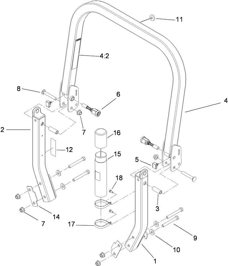Roll-Over Protection System Assembly Diagram and Parts List for 74901 (290000001-290999999)(2009) Toro Lawn Mower