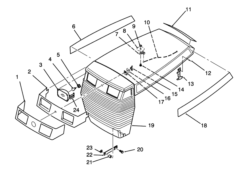 Hood Assembly Diagram and Parts List for 72060 3900001 - 3999999 Toro Lawn Tractor