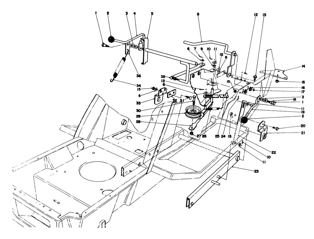 Shift & Clutch Assembly Diagram and Parts List for 57360 6000001 - 6999999 Toro Lawn Tractor