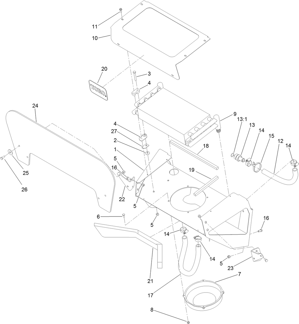 Cooler Assembly Diagram and Parts List for 23214 404320000 - 405799999 Toro Stump Grinder