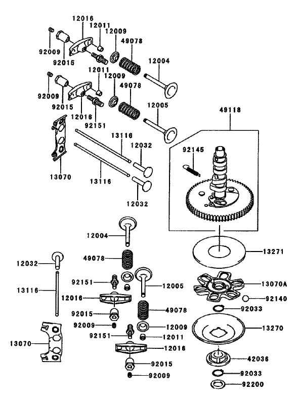 Valves And Camshaft Assembly Diagram and Parts List for 30261TE (240000001-240999999)(2004) Toro Lawn Mower