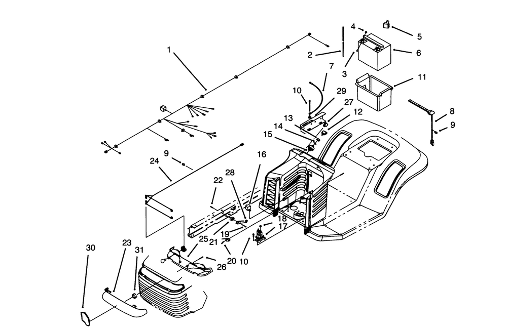 Electrical Assembly Diagram and Parts List for 71205 59000001 - 59999999 Toro Lawn Tractor