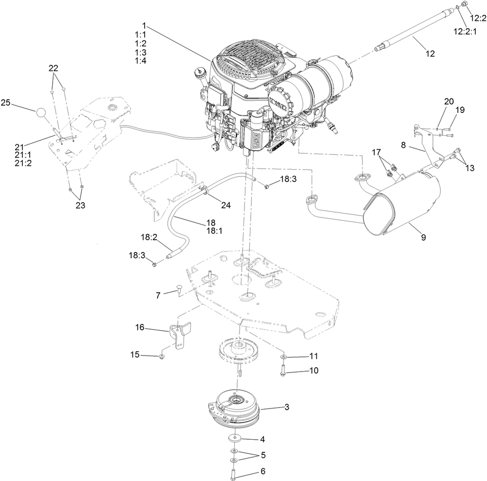 Engine Assembly Diagram and Parts List for 72928 400000000 - 412799999 Toro Lawn Tractor