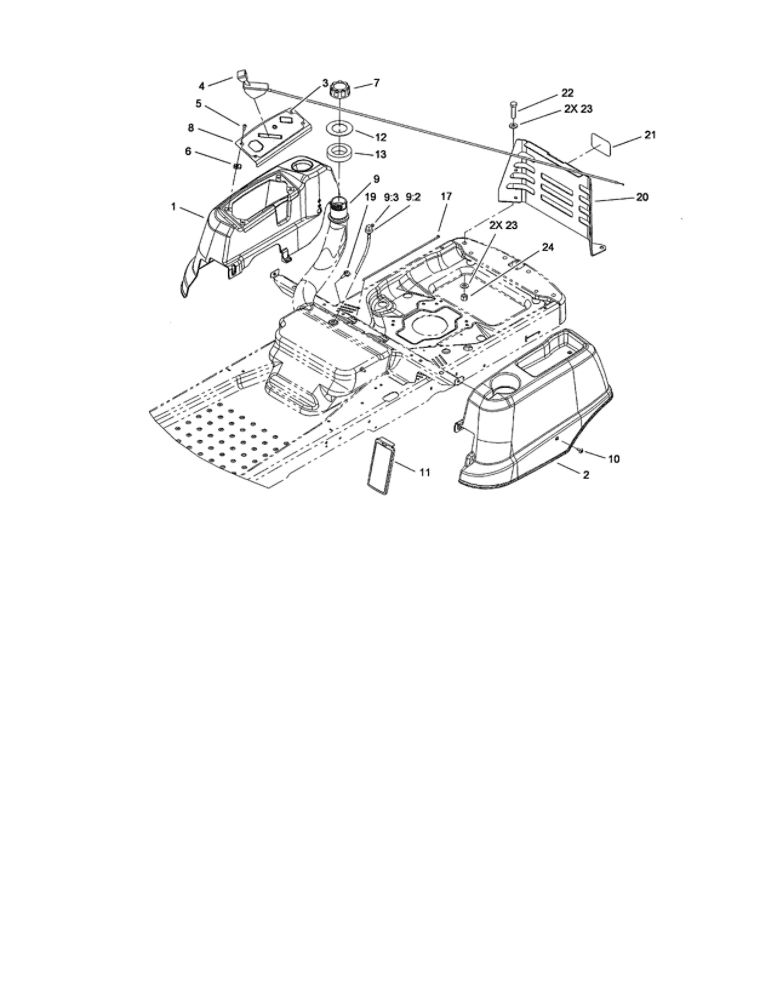 Styling/Fuel System Diagram and Parts List for 74370 280000001-290999999 Toro Lawn Mower