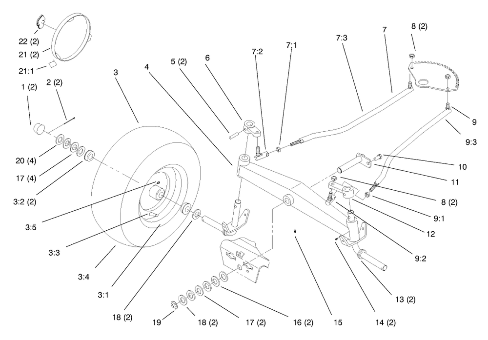 Front Axle Diagram and Parts List for 72102 8900001 - 8900399 Toro Lawn Tractor