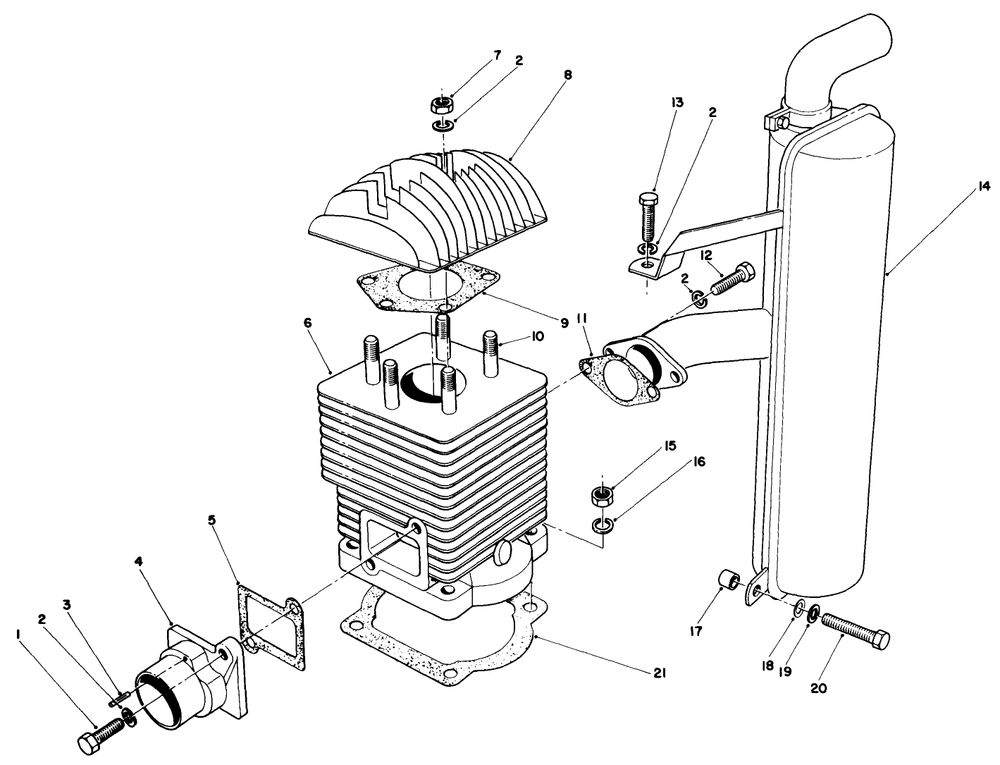 Cylinder & Muffler Assembly Diagram and Parts List for 30113 7000001 - 7999999 Toro Lawn Tractor Accessories
