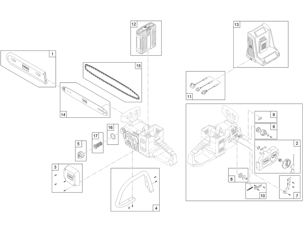 35cm Cordless Chainsaw Assembly Diagram and Parts List for 51138 322000001-322999999 Toro Chainsaw
