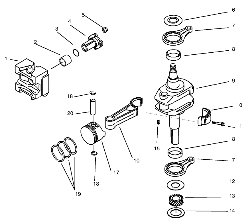 Piston/Crankshaft Diagram and Parts List for 30165 890001 - 899999 Toro Lawn Tractor Accessories