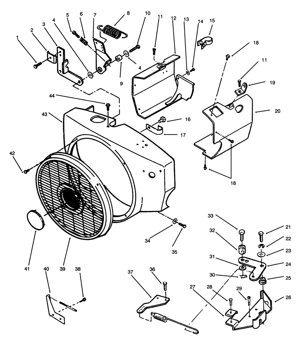 Blower Housing And Governor Diagram and Parts List for 73501 59000001 - 59000411 Toro Lawn Tractor