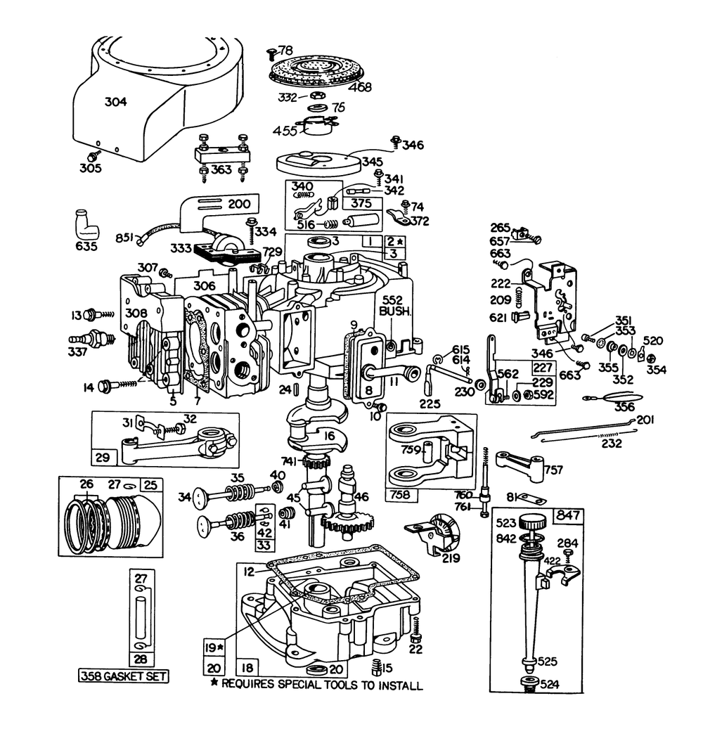 Engine Briggs & Stratton Model 191707-5149-01 (Model 57300) Diagram and Parts List for 57351 7000001 - 7999999 Toro Lawn Tractor