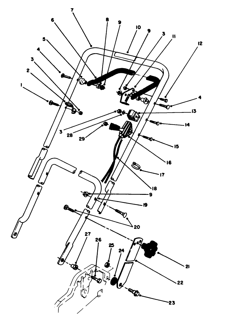 Handle & Throttle Control Assembly Diagram and Parts List for 20212 1000001 - 1999999 Toro Lawn Mower