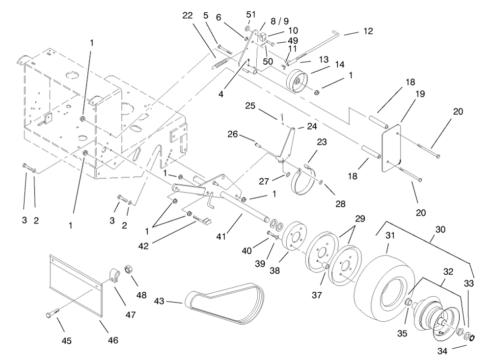 Wheel, Brakes And Traction Belts Diagram and Parts List for 30197 890001 - 899999 Toro Lawn Mower