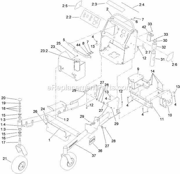 Frame Assembly Diagram and Parts List for 74551 310000001-310999999 Toro Lawn Mower