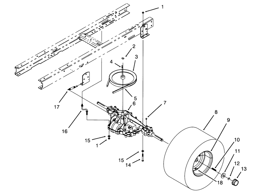Transaxle Assembly Diagram and Parts List for 71200 5900001 - 5910000 Toro Lawn Tractor