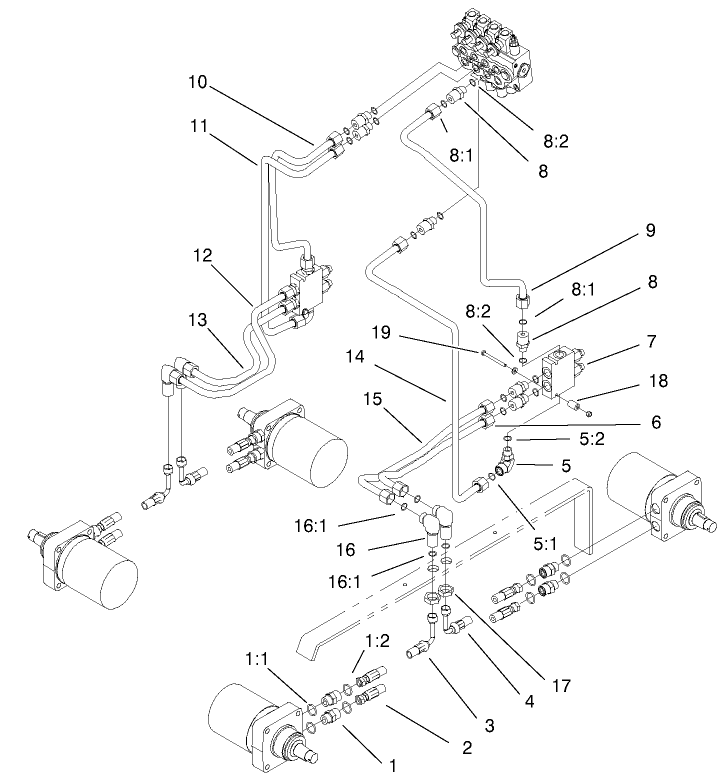 Hydraulic Motors Assembly Diagram and Parts List for 22305TE 990001 - 999999 Toro Lawn Tractor Accessories