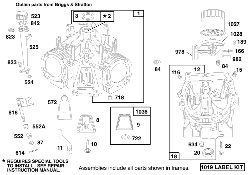 Engine Briggs & Stratton Model 303776-1188-A1 Diagram and Parts List for 30182 890001 - 899999 Toro Lawn Tractor Accessories