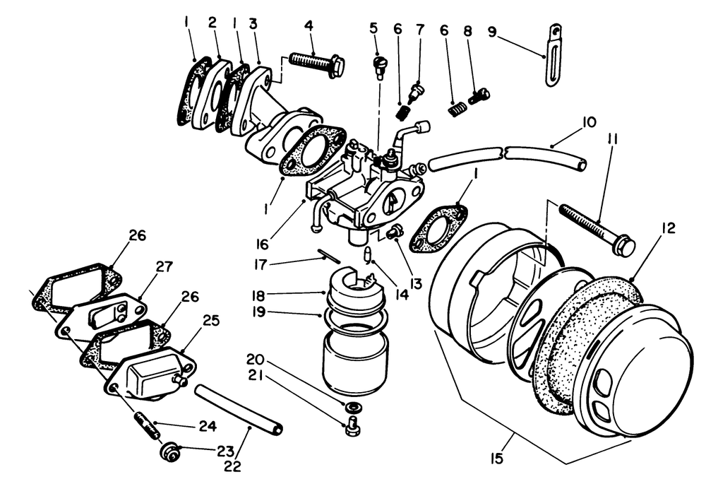 Carburetor Assembly Diagram and Parts List for 58402 4000001 - 4999999 Toro Edger