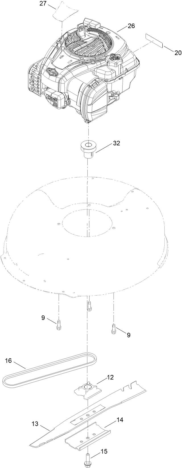 Engine And Blade Assembly Diagram and Parts List for 21352 400000000 - 412256382 Toro Lawn Mower