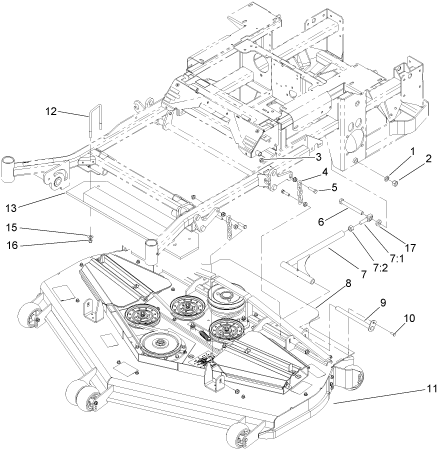 Deck Connection Assembly Diagram and Parts List for 74281TE (260000001-260999999)(2006) Toro Lawn Tractor