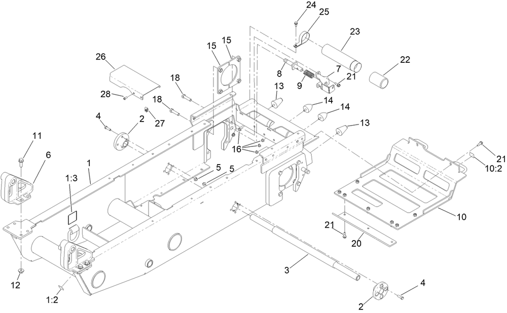 Frame Assembly Diagram and Parts List for 68138G 412896904 - 415399999 Toro Cement Mixer