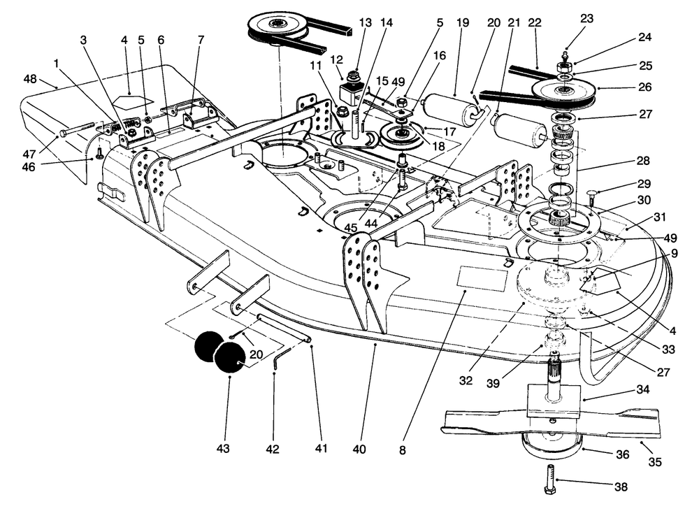 Deck And Spindle Assembly Diagram and Parts List for 30555 690001 - 699999 Toro Lawn Mower