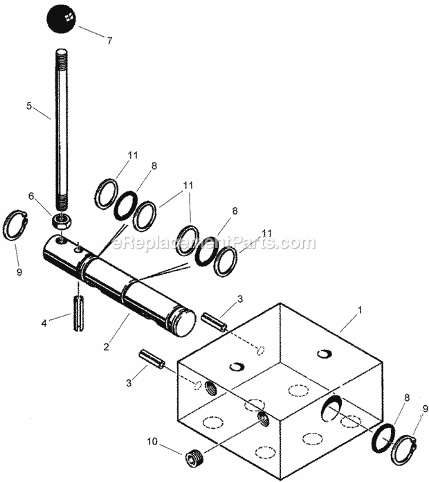Attachment Lift Selector Valve Assembly Diagram and Parts List for 2011  Toro Lawn Tractor Accessories