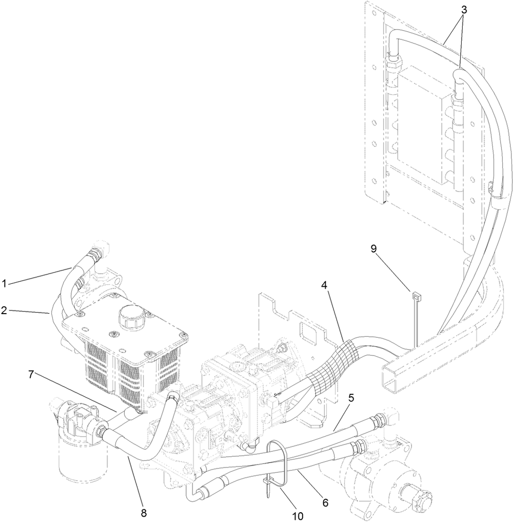 Hydraulic Hose System Assembly Diagram and Parts List for 72264TE 406427909-406429999 Toro Lawn Mower