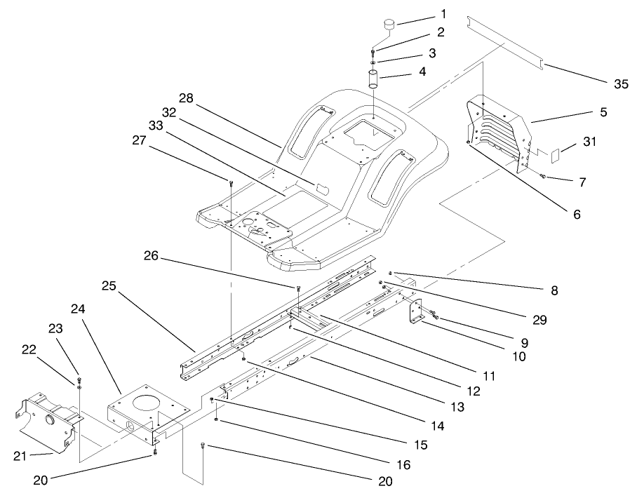 Frame Assembly Diagram and Parts List for 71217 7900001 - 7999999 Toro Lawn Tractor
