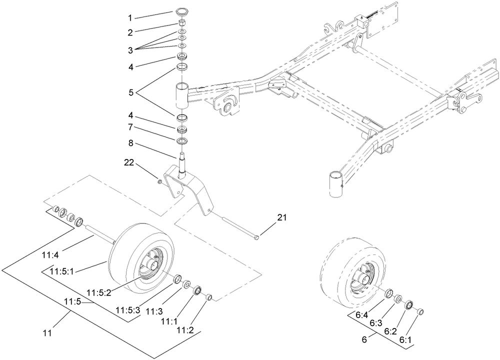 Caster And Wheel Assembly Diagram and Parts List for 74237CP (270000001-270999999)(2007) Toro Lawn Mower