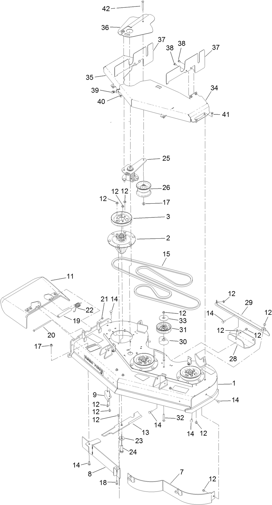 Deck Assembly Diagram and Parts List for 74504TE (316000001-316999999)(2016) Toro Lawn Mower