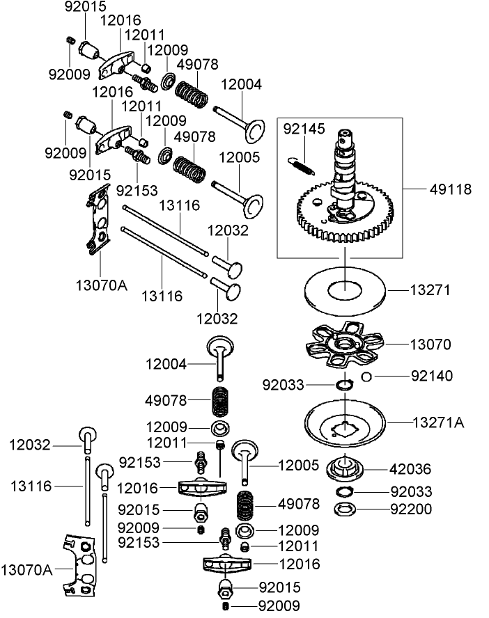 Valve And Camshaft Assembly Diagram and Parts List for 74450TE (290000001-290999999)(2009) Toro Lawn Mower