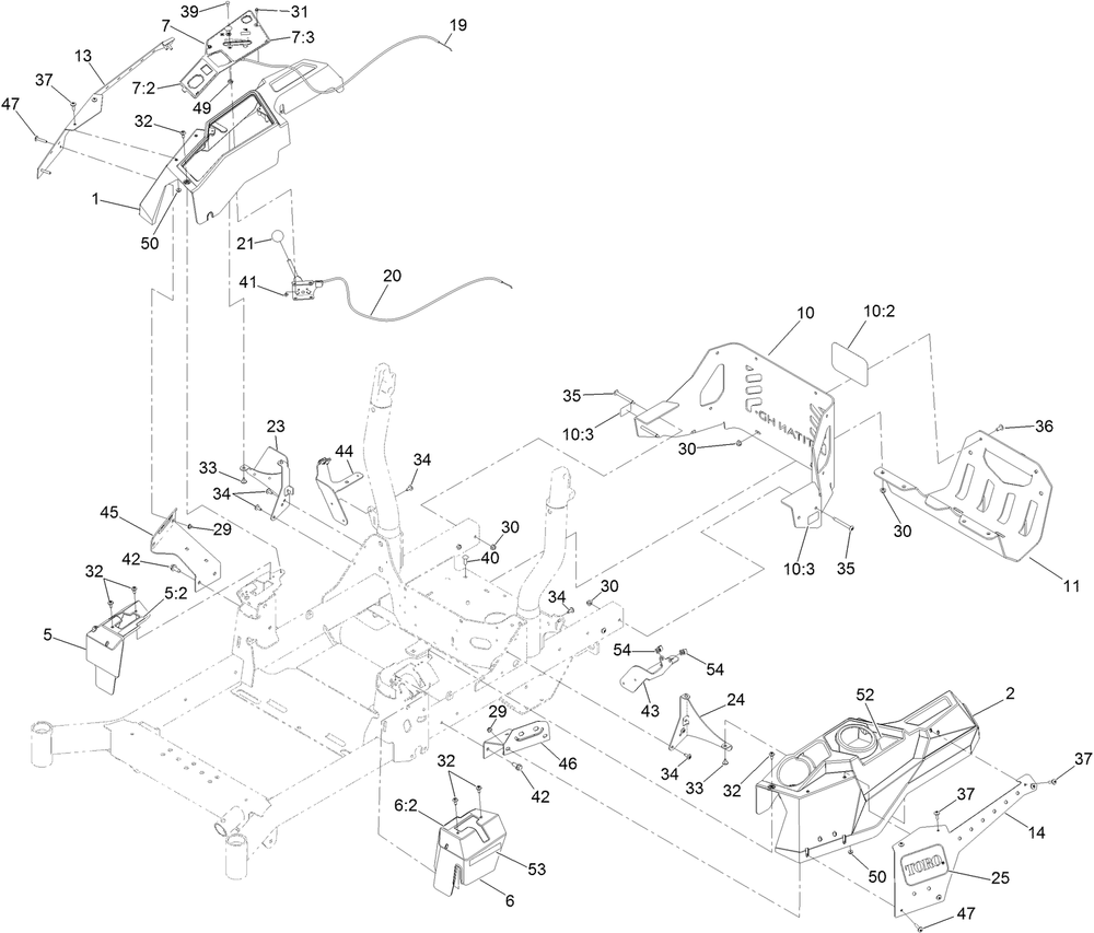 Control Console And Guard Assembly Diagram and Parts List for 74465TE 400000000-999999999 Toro Lawn Tractor