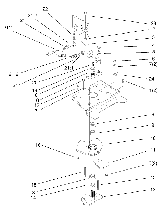 Power Steering Lower Assembly Diagram and Parts List for 73552 9900001 - 9999999 Toro Lawn Tractor