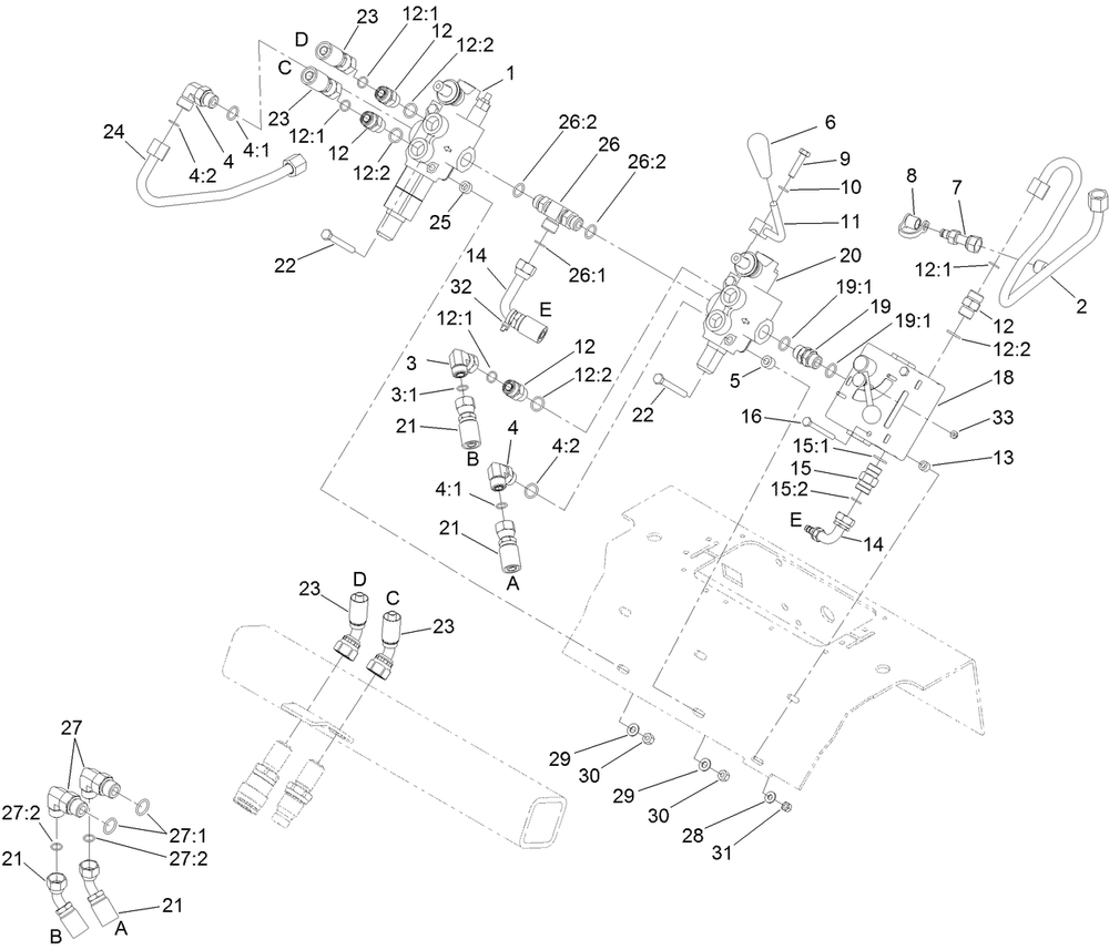 Selector Valve And Auxiliary Valve Assembly Diagram and Parts List for 22337CP 400000000 - 401349999 Toro Lawn Tractor Accessories