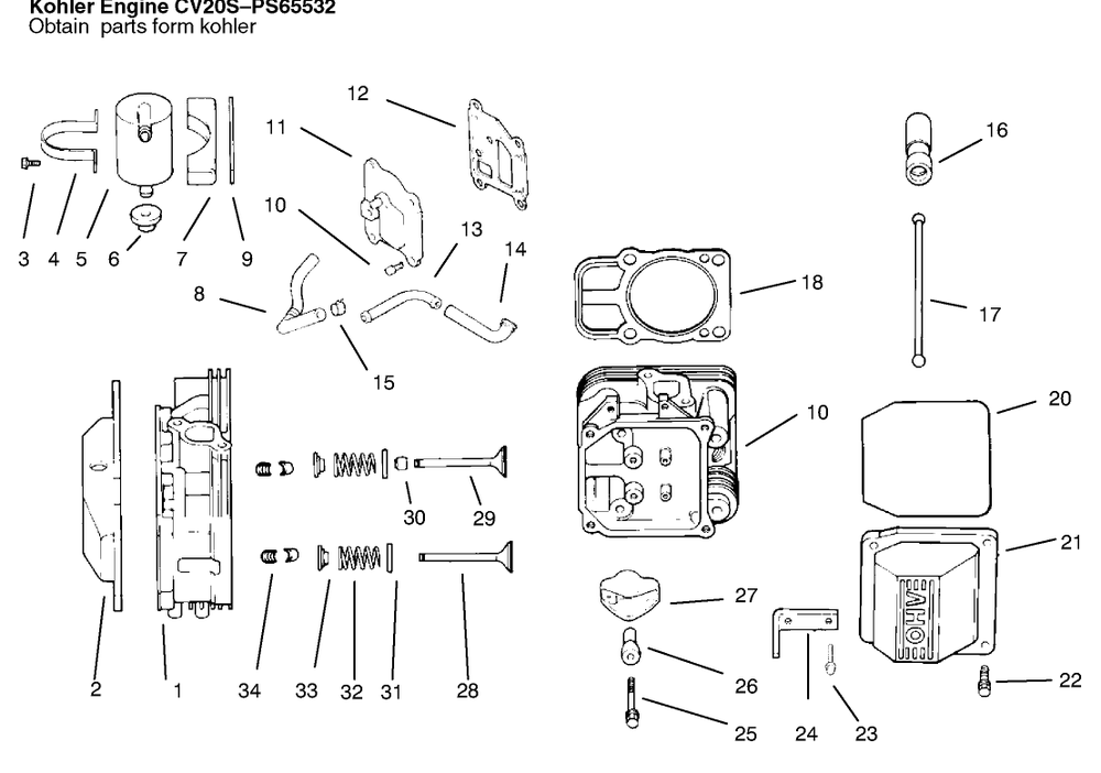 Head/Valve/Breather Diagram and Parts List for 72110 6900001 - 6999999 Toro Lawn Tractor
