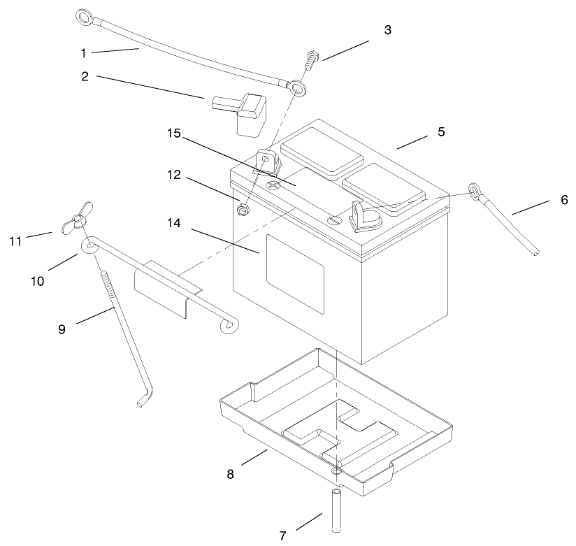 Battery Assembly Diagram and Parts List for 73502 7900001 - 7999999 Toro Lawn Tractor