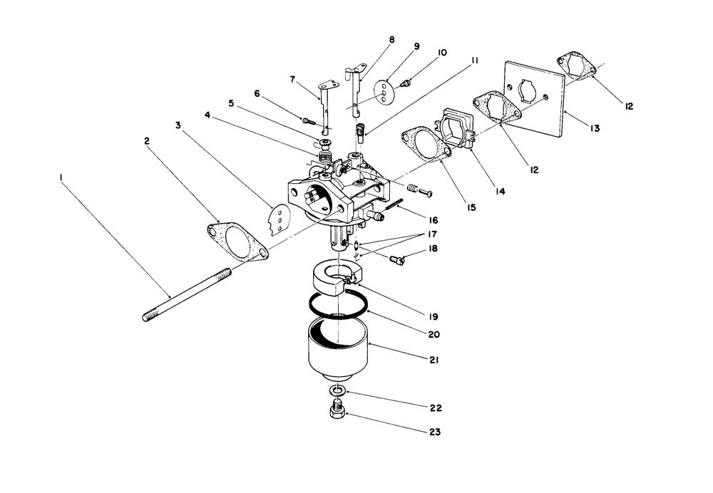 Carburetor Assembly Diagram and Parts List for 16212 5000001 - 5999999 Toro Lawn Mower