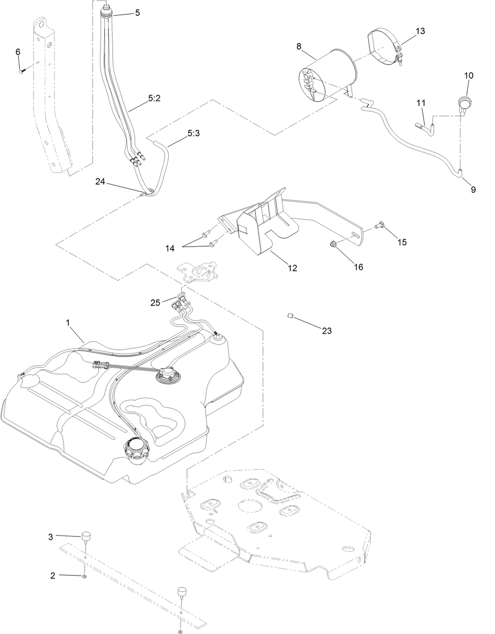 Fuel System Assembly Diagram and Parts List for 75951 400000000-402099999 Toro Lawn Mower