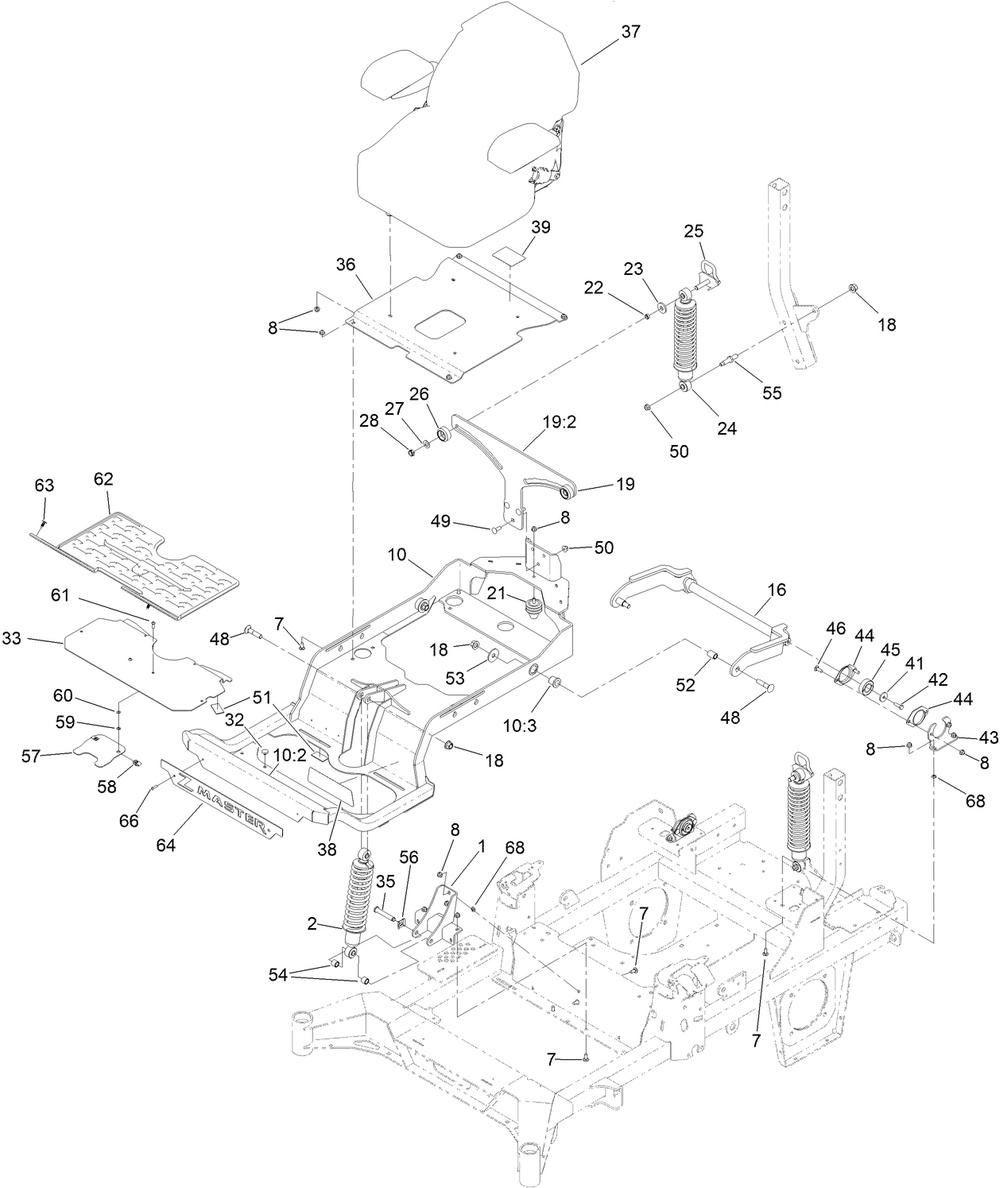 Seat Suspension Platform Assembly Diagram and Parts List for 74048TE 414071690 - 999999999 Toro Lawn Tractor
