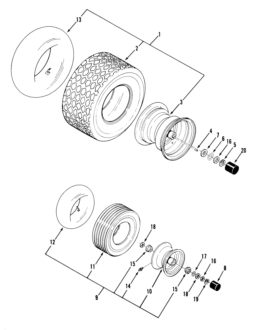 Wheels And Tires Diagram and Parts List for Y1-16OE03 1000001 - 1999999 Toro Lawn Tractor