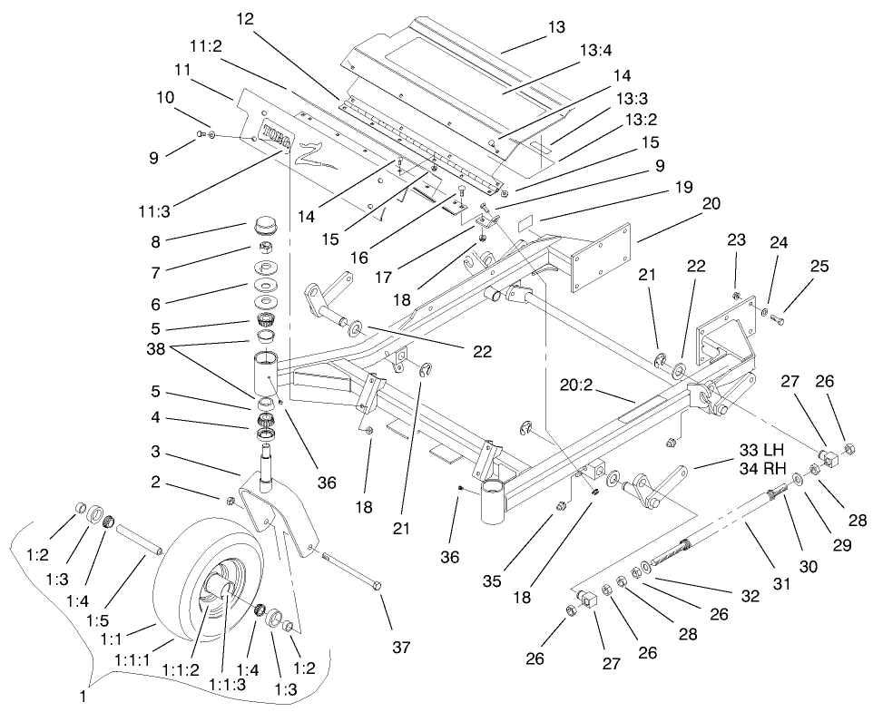Front Frame Assembly Diagram and Parts List for 74170 990001 - 999999 Toro Lawn Tractor