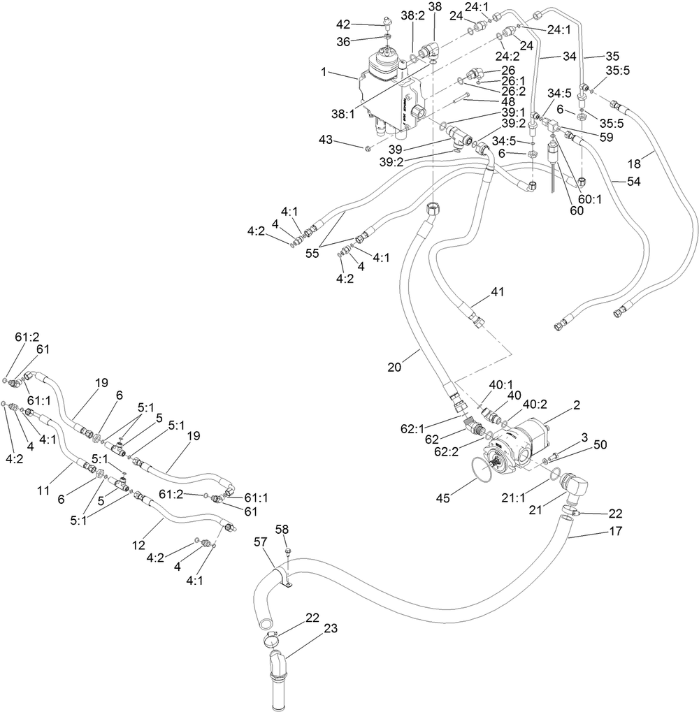 Lift Valve And Pump Assembly Diagram and Parts List for 22531 400000000 - 405539999 Toro Lawn Tractor Accessories