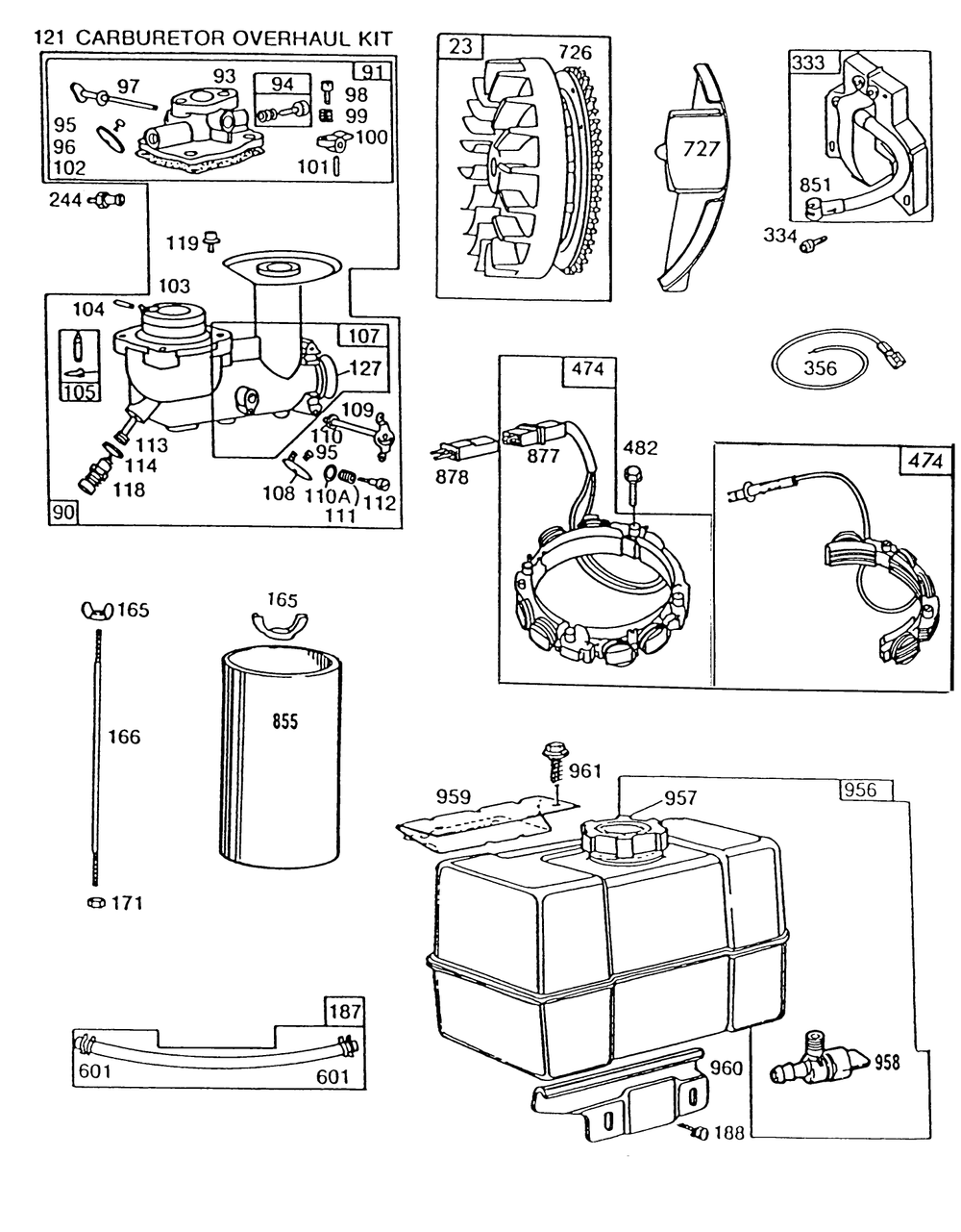 Engine Briggs & Stratton Model 252416 Type 0756-01 & 0757-01 (Model No. 38580 & 38566) Diagram and Parts List for 38580 0000001 - 0999999 Toro Snow Blower